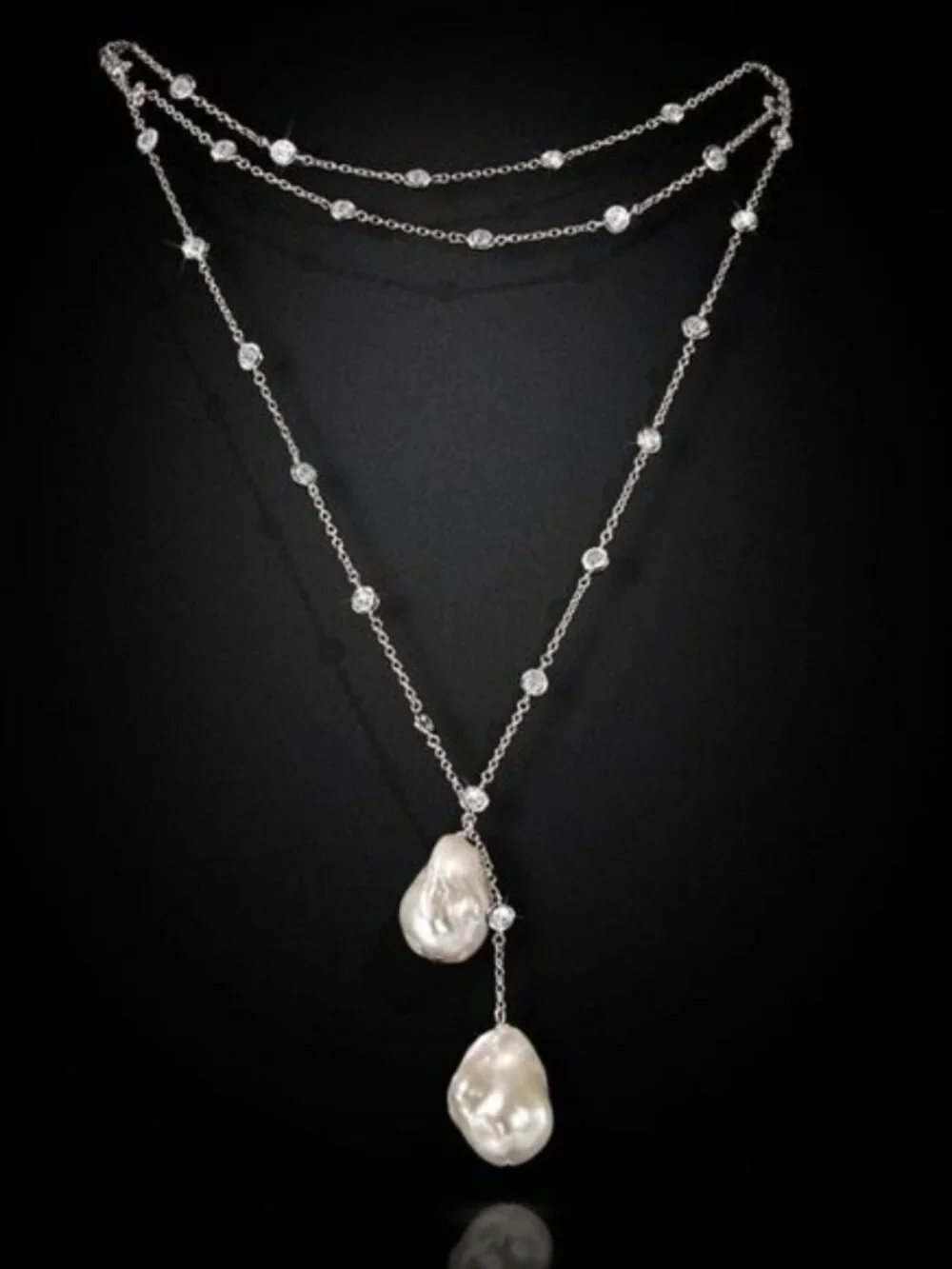 White Baroque Genuine Pearl Lariat Necklace - Picture 1 of 5
